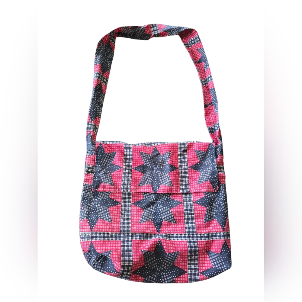 Handmade Sling Bag In A Red, White, And Blue Pattern